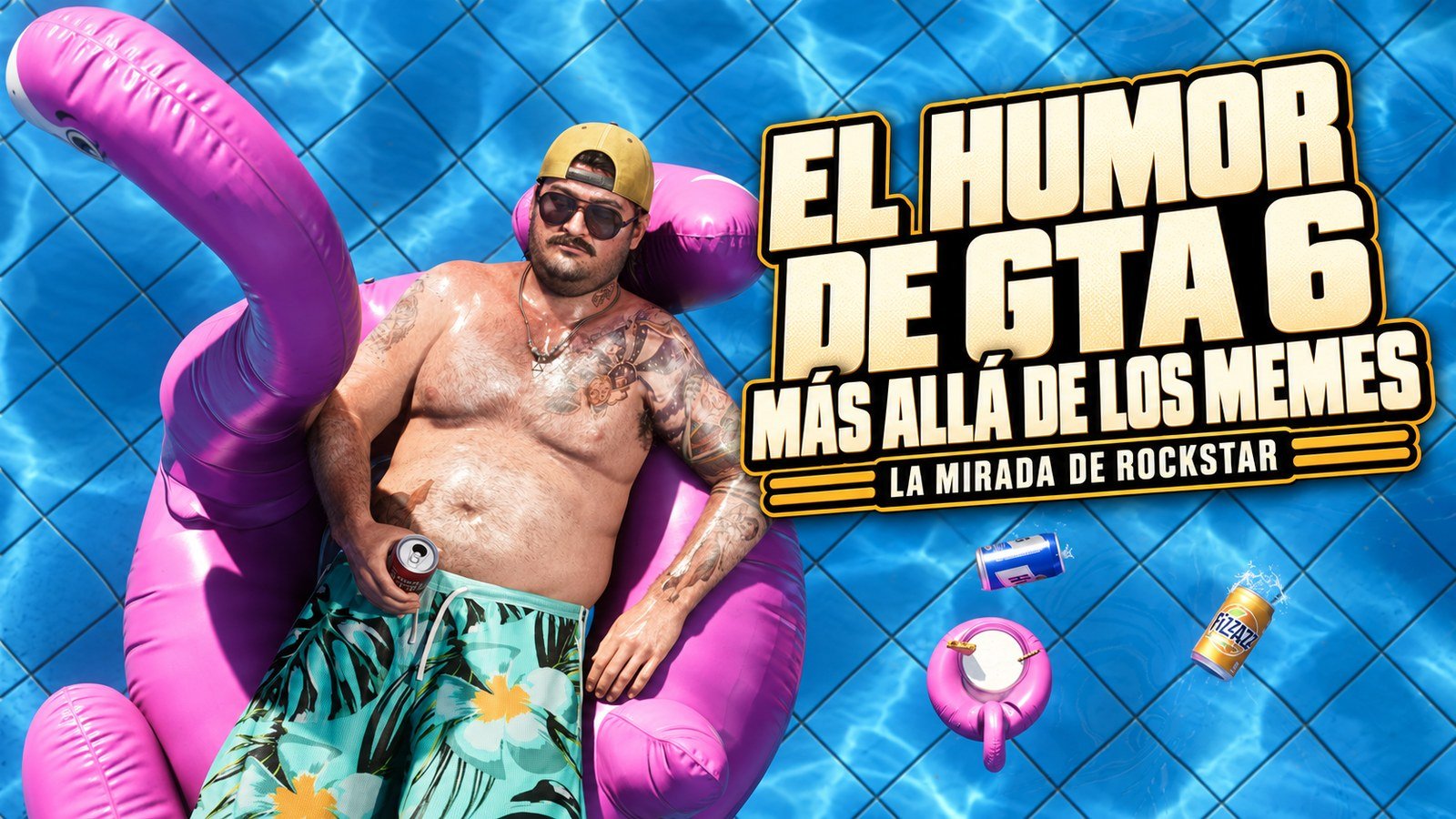 Cal Hampton en un flamenco inflable rosa. Portada sobre el humor y la sátira de GTA 6.