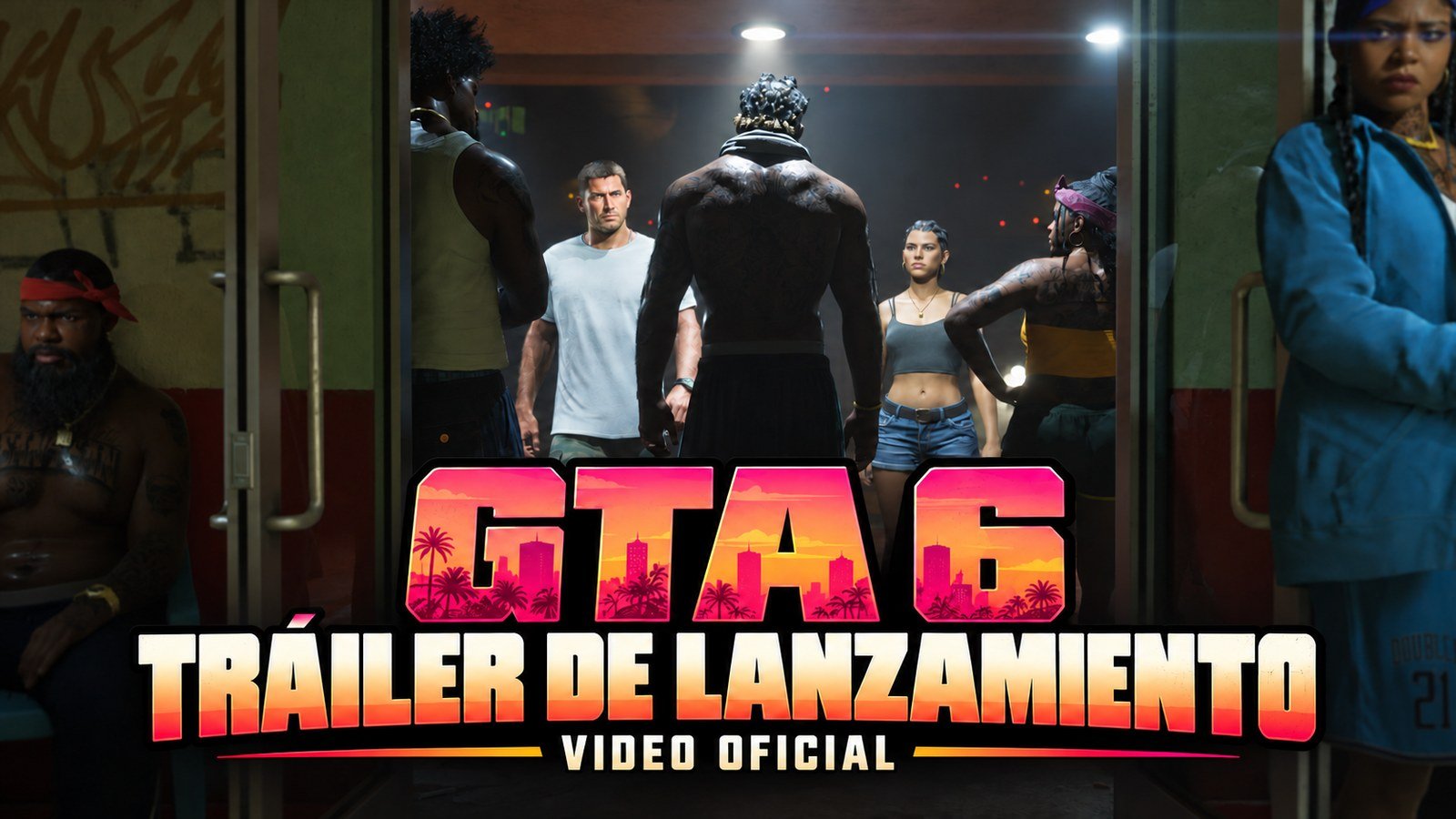 Jason y Lucía en una escena de GTA 6, con el título Tráiler de lanzamiento y la bajada Video oficial.